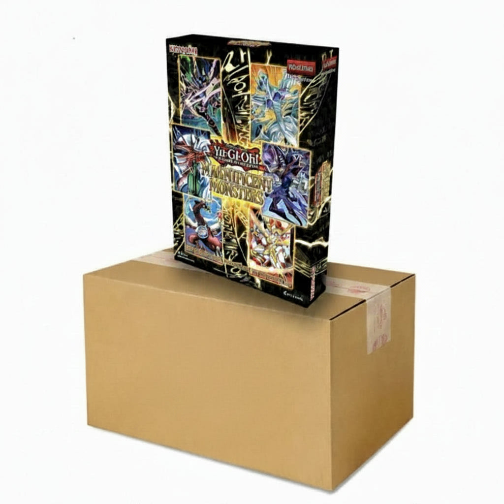 A 12-pack box of Yu-Gi-Oh! TCG booster packs displayed on top of a brown cardboard shipping box with a green 'The Gamers Lodge' logo, set against a plain white background.